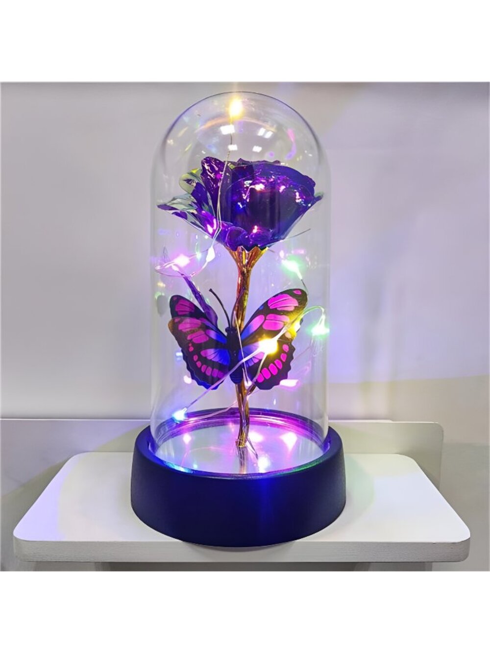 Glass Rose in Glass Dome, Light Up Flower, Eternal Roses - Valentines Day Gifts